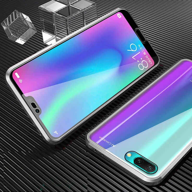 Серебристый 360 Полный Магнитный чехол для huawei Honor 10 стеклянный чехол для Honor V10 чехол Магнит закаленное стекло чехол для Honor 10i чехол для телефона - Цвет: Серебристый
