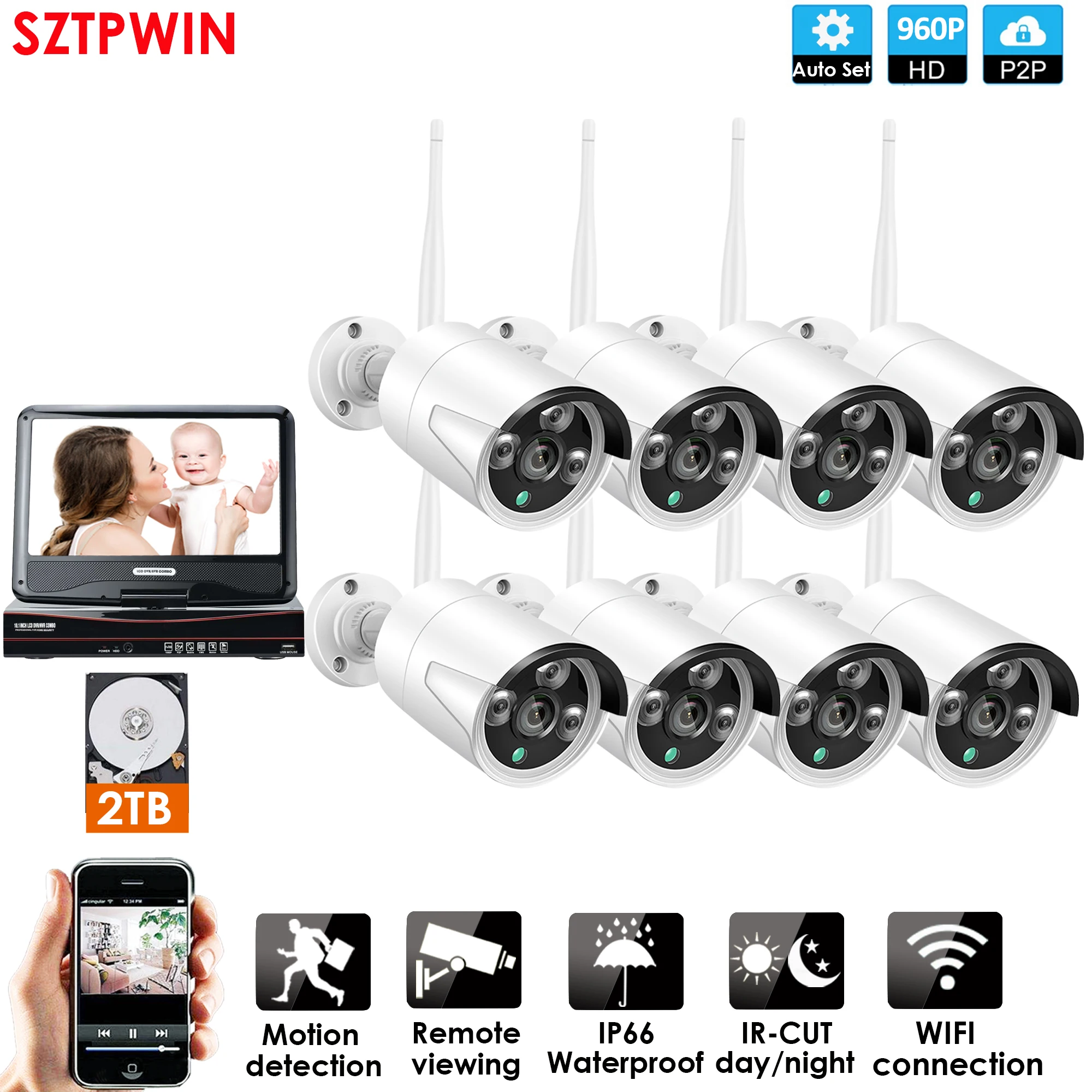 Беспроводная система наблюдения сеть 10 1 &quotЖК-монитор сетевой видеорегистратор