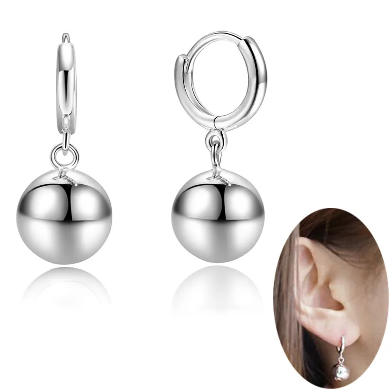 

10 мм Серебряный шар Huggie серьги-кольца 925 пробы серебра небольшой откидной серьги в виде колец, для Для женщин девушки