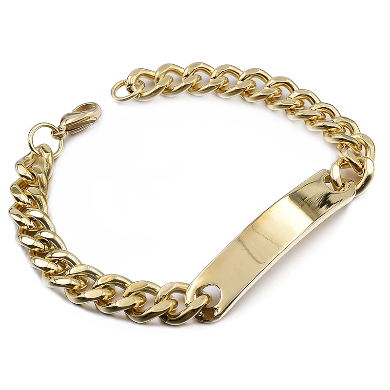 Style1 gold21cm9mm Gokadima ID браслет из нержавеющей стали для женщин и мужчин ювелирные изделия Модные цепи манжеты, 4 цвета, оптовые товары, WB001 - Окраска металла: Style1 gold21cm9mm