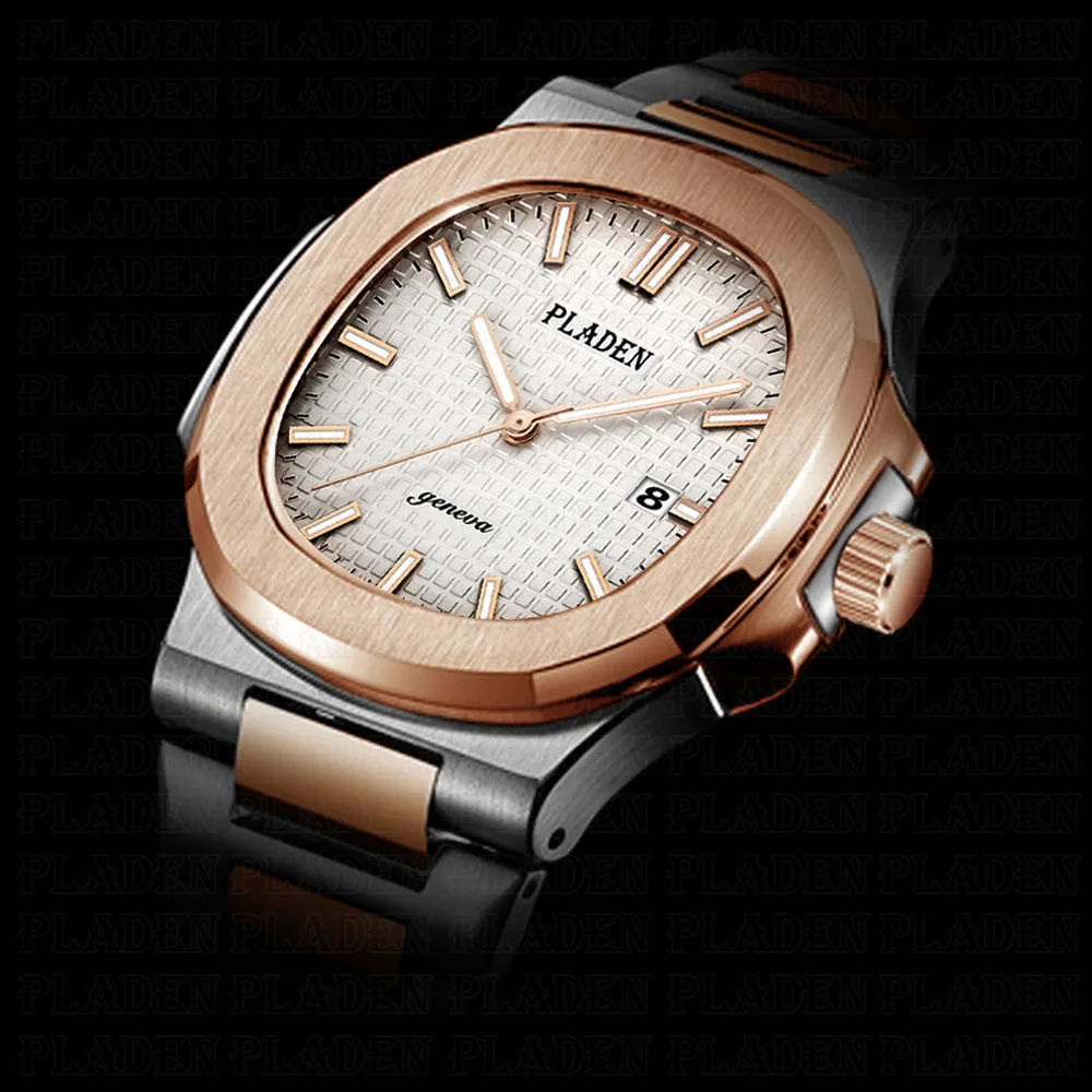 PLADEN модные мужские часы 2019 восьмиугольный Чехол 18k розовое золото Мужские