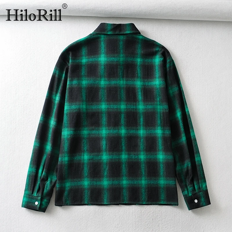 

HiloRill Spring Autumn Casual Plaid Blouse Shirt Women Long Sleeve Lady Fashion Tops Turn Down Collar Home Style Shirt Female