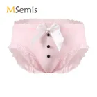 Мужское нижнее белье, нижнее белье, трусы с низкой талией и кружевной отделкой, трусы с оборками, Симпатичные трусы с бантом и пуговицами, трусы