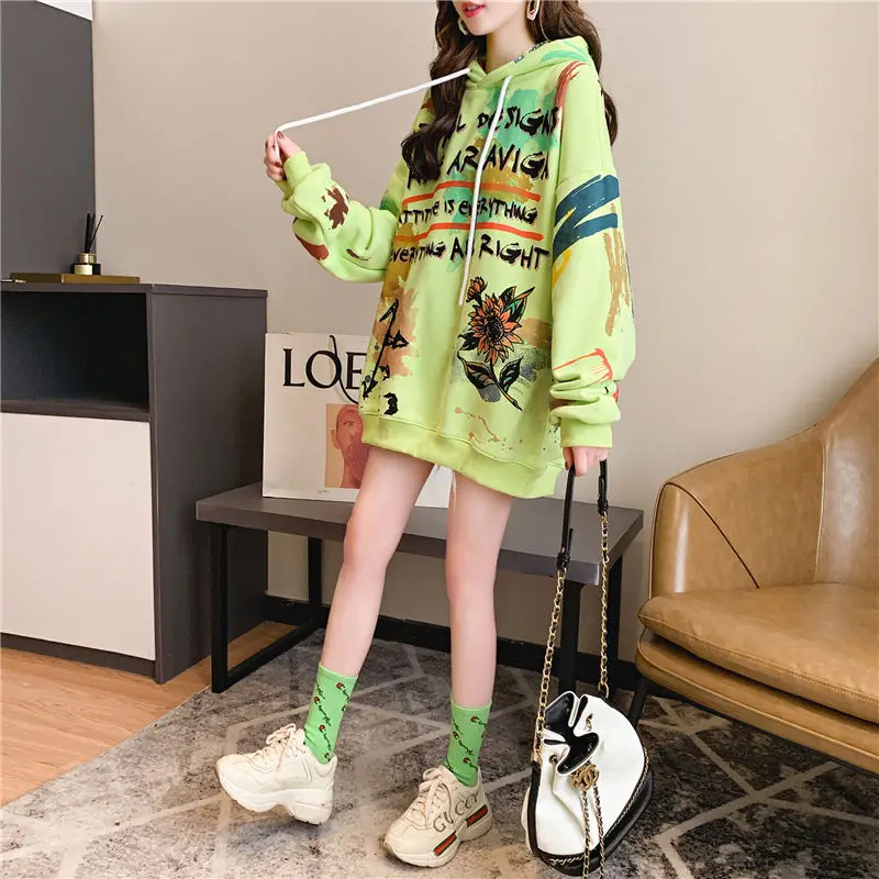 

2021's latest printed plus-on plus-thick sweater women's hoodie autumn/winter thin style tide