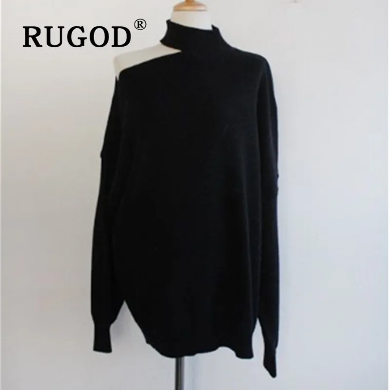 RUGOD New autumn korean chic sweater pullovers o neck off-shoulder solid knit pull fashion female elegant temperament tops