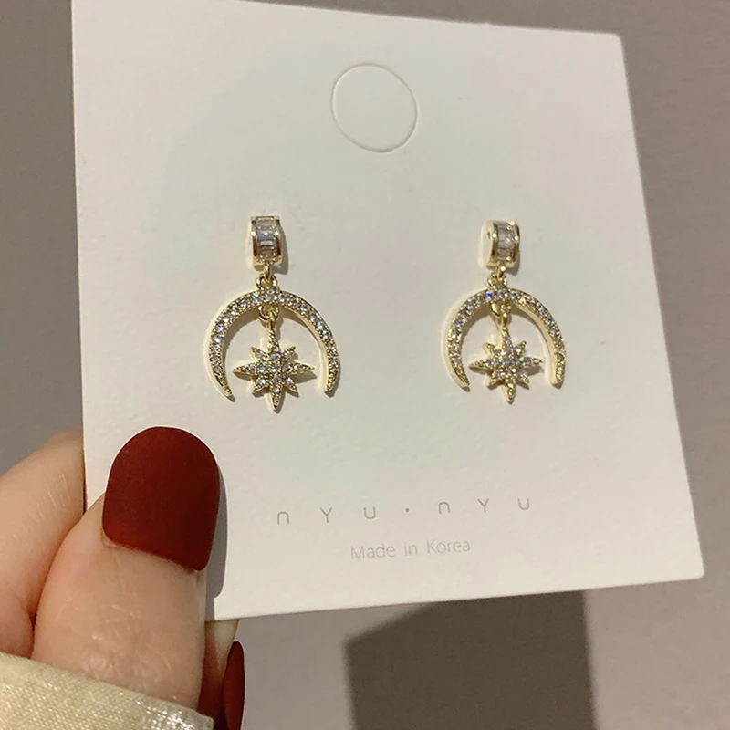 Новые Восьмиугольные асимметричные серьги ins с пятиконечной звездой модные