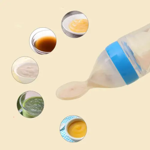 

Silicone Squeeze Baby Feeding Bottle w/ Spoon Weaning Food Cereal Infant 90ml