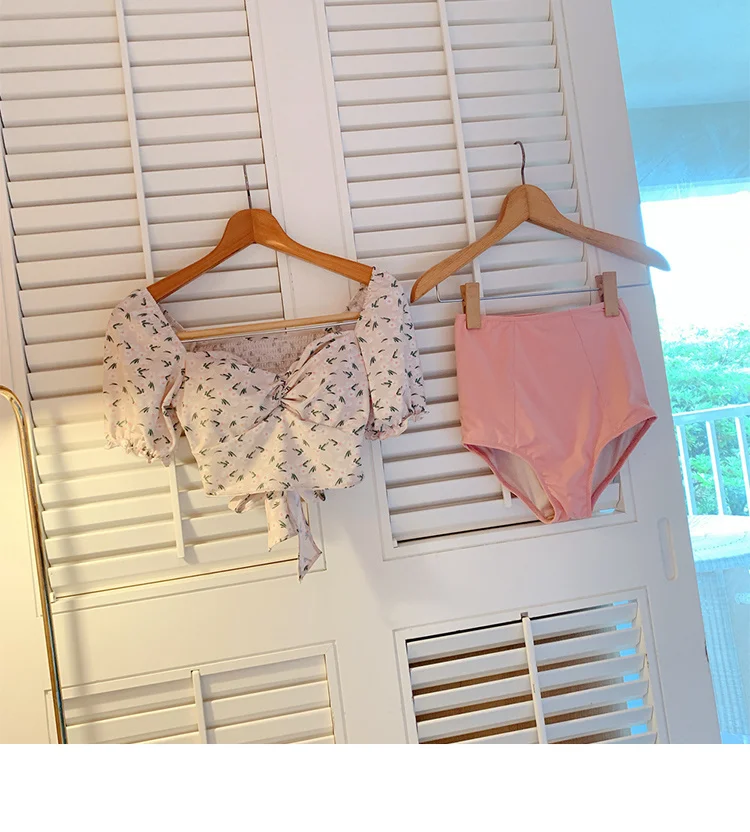

Korean Style High Waist Bikini Set Women Biquini Suit Two Pieces Swimwear Print Swimsuit High Quality Beach Suit 2020
