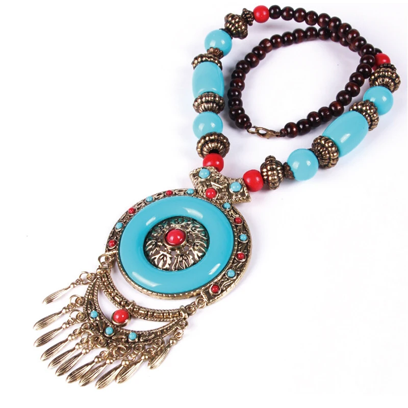 

Bohemian Pendant Tibetan Ethnic Style Necklace Fringed Gem Beach Sweater Chain National Style Accessories XL005-30