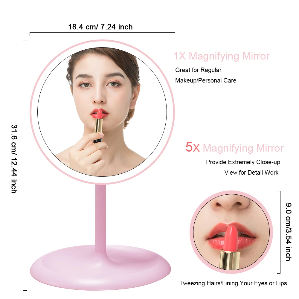Настольное светодиодное зеркало для макияжа с 5-кратным увеличением и USB-зарядкой