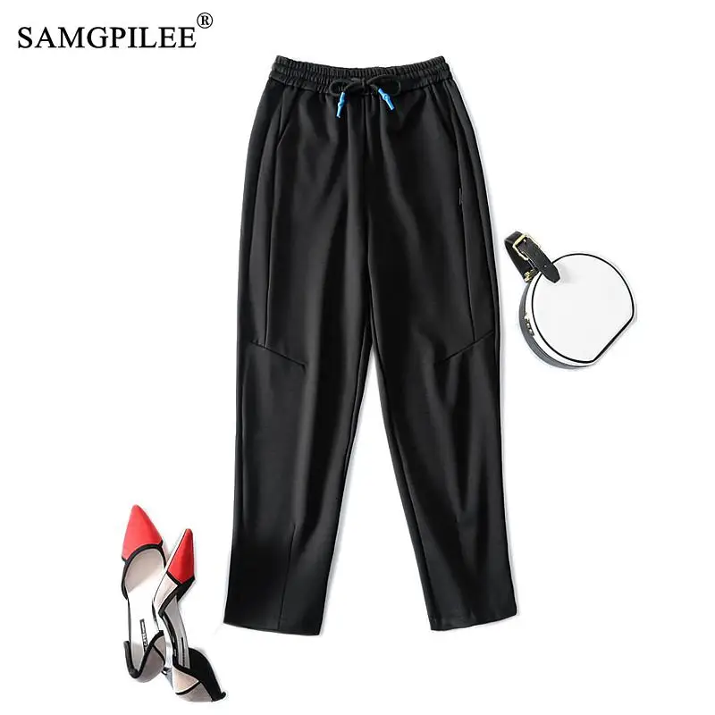 2023 Spring Autumn Korean Style Women Pant High Waist Loose Casual Long Stacked Cotton Pants Women's Ankle-length Trousers