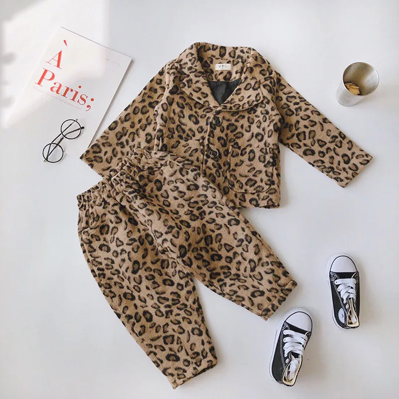 leopard Весенне-осенний комплект из 2 предметов для девочек, детская куртка+ штаны, Детский костюм Детская уличная одежда модная одежда с леопардовым принтом и карманами для детей возрастом от 2 до 9 лет - Цвет: leopard