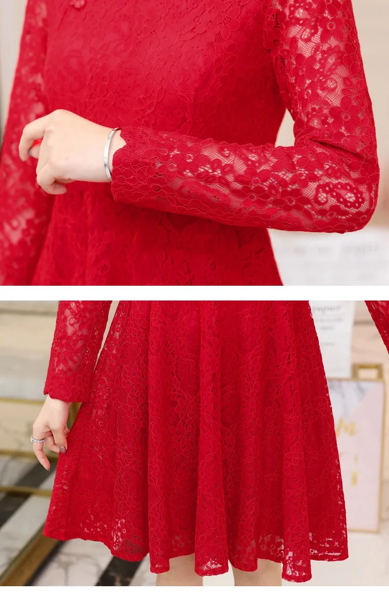 Платье для мамы и дочки WLG одежда семейная Красные кружевные модные платья в