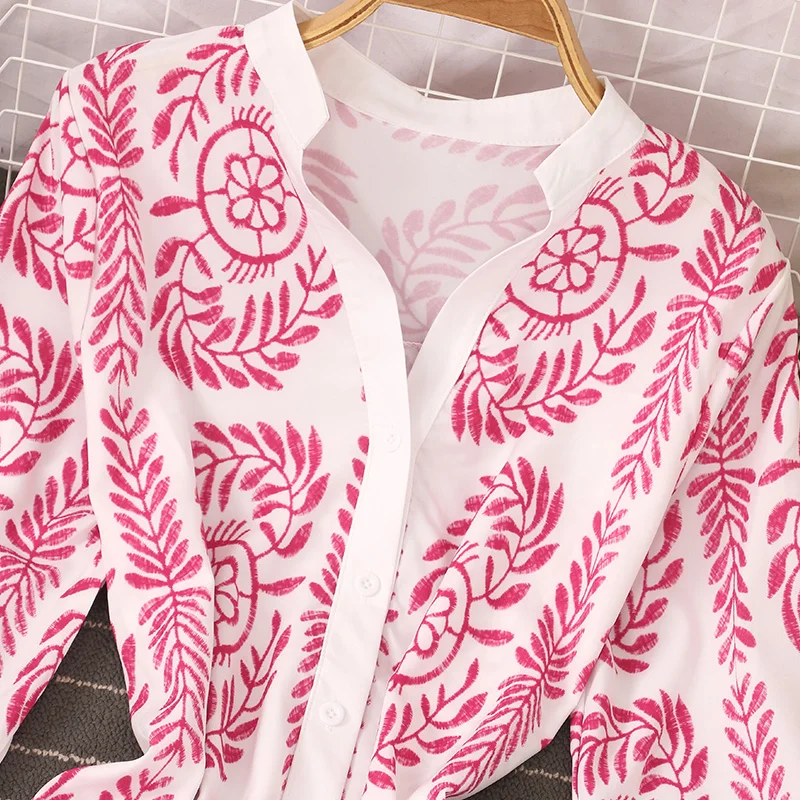 

2021 Summer Korea Fashion All Match loose Printed Shirt A Line Full Long Dress for Women