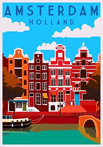 

Amsterdam Dutch Holland Netherlands Europe Travel Art Wall Art Metal Tin Sign Advertisement 8x12 inches