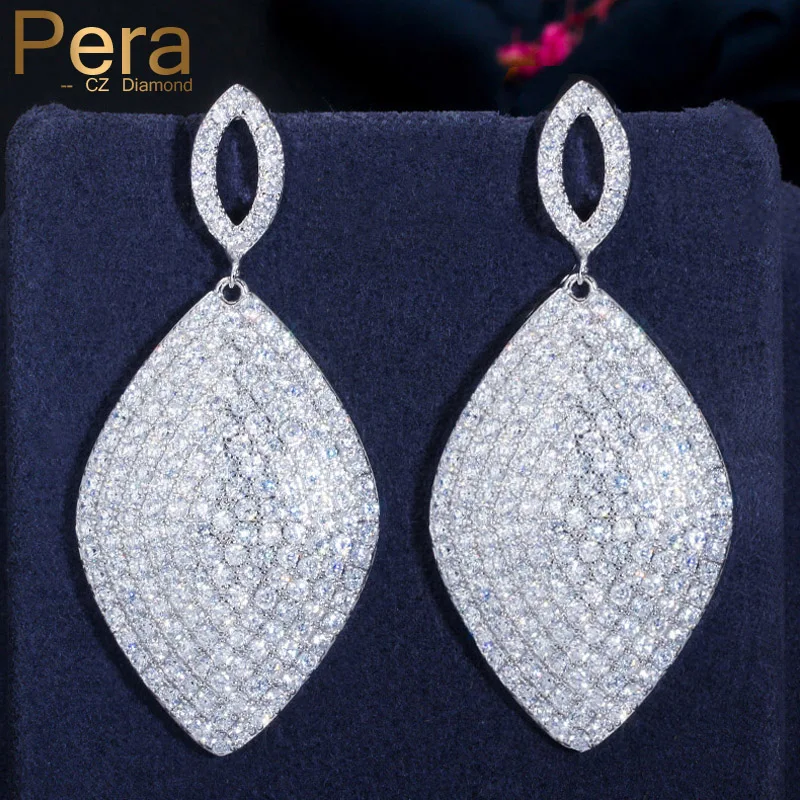 

Роскошные серьги-подвески Pera с микрозакрепкой из фианита серебряного цвета, большие висячие серьги для Дубая, африканские и индийские женщ...