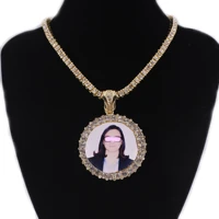 photo memory frame pendant necklace men gold silver color hip hop 1 row tennis chain rapper iced out round crystal women jewelry