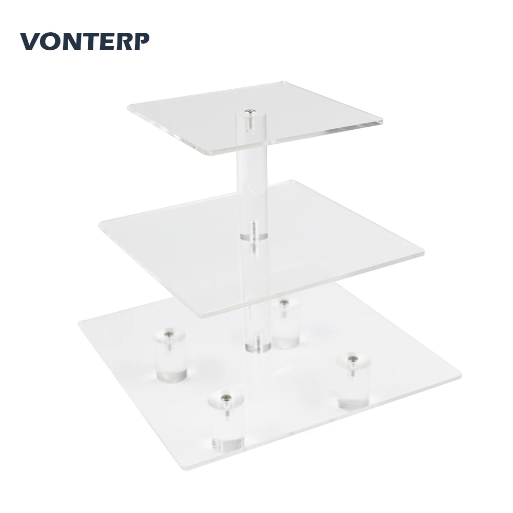 HMROVOOM квадратная 3-уровневая акриловая подставка для кексов с основанием (4 дюйма