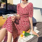 Платье женское повседневное длинное с квадратным вырезом, винтажное праздничное пляжное в стиле бохо, с цветочным принтом и коротким рукавом, лето 2021