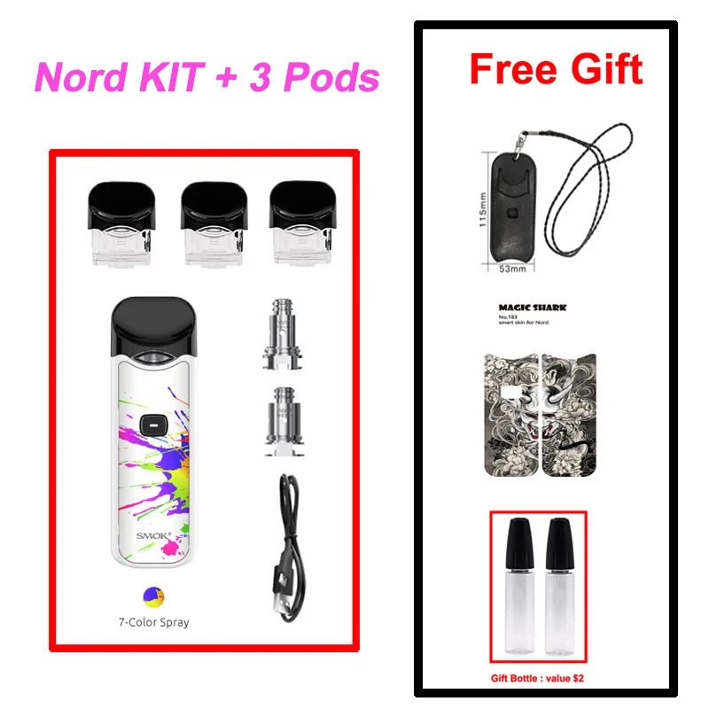7-Color Spray SMOK Nord Pod Vape ручка 1100 мАч батарея 3 мл Pod система сетка катушка электронная сигарета Pod Комплект Испаритель VS SMOK NOVO Minifit - Цвет: 7-Color Spray
