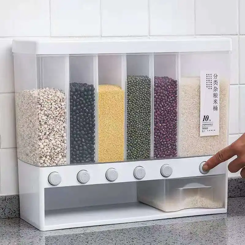 

Storage Kitchen Tank Wall Rice Bucket Cereal Dispenser Moisture Proof Plastic Automatic Storage Racks Sealed containers