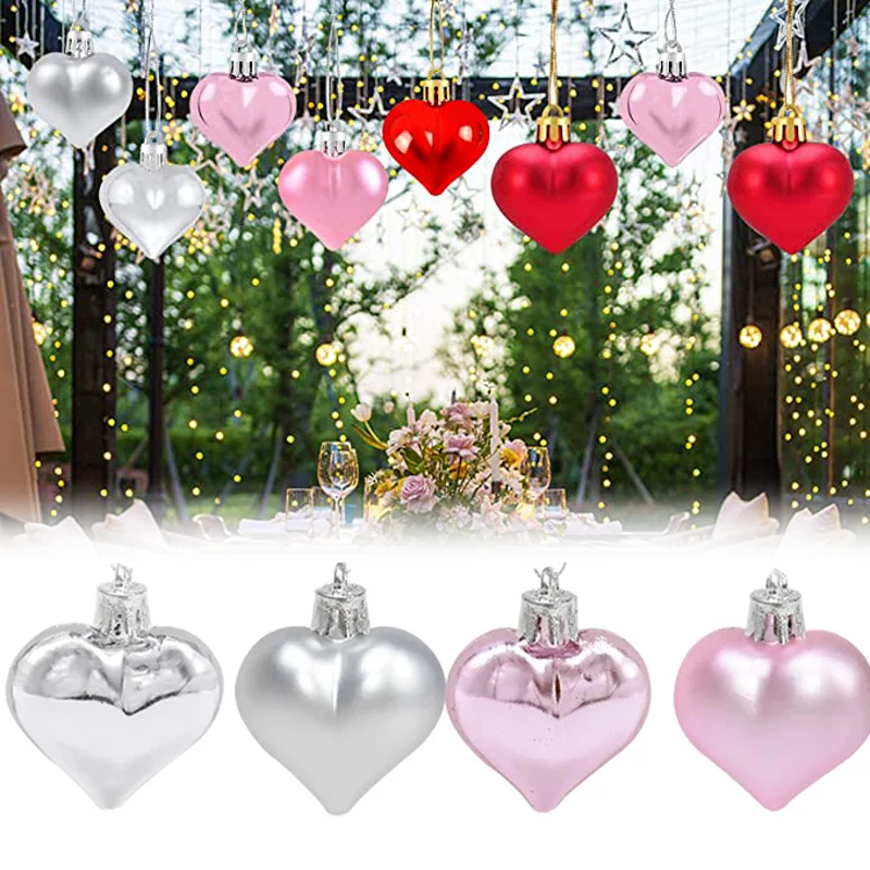 

12 шт., пластиковые украшения в форме сердца для рождественской елки