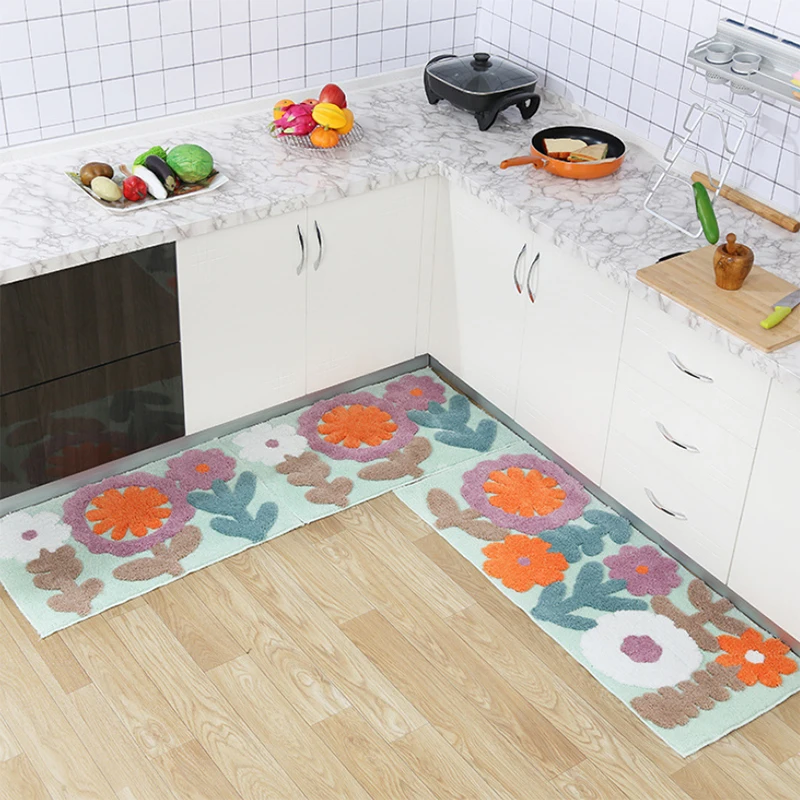 

Modern Entrance Door Floor Mat Long Hair Strip Kichen Bathroom Bedroom Non-Slip Area Rugs White Black Flower Tree Carpet