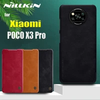 for xiaomi poco x3 pro case casing nillkin luxury genuine leather soft flip phone cover on poco x3 pro capa funda