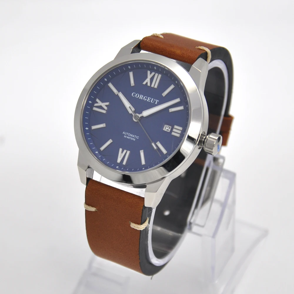 Роскошные мужские механические наручные часы с синим циферблатом 41 мм|Мужские