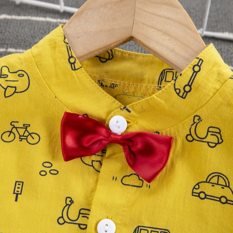 

Baby Boy Clothing Sets Infants Outfits Short Sleeve Bow Tie Shirt + Overalls Shorts 2PCS Outfits Suit 0-4Y