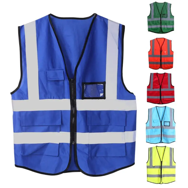 Hi-Vis жилет безопасности с молнией Светоотражающая куртка безопасности жилет 5 карманов
