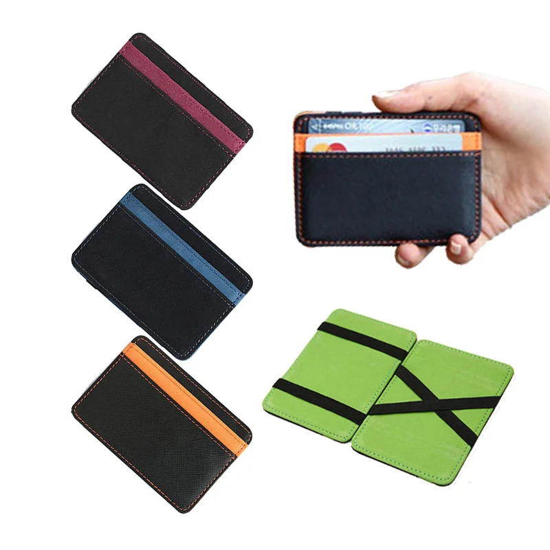

2021 New Brand Men's Leather Magic Wallet Money Clips Thin Clutch Bus Card Bag For Women Small Cash Holder Slim Man Purse