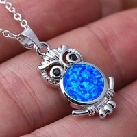 cute owl pendant necklace fashion blue imitation fire opal necklace for women jewelry accessories wedding party jewelry gift
