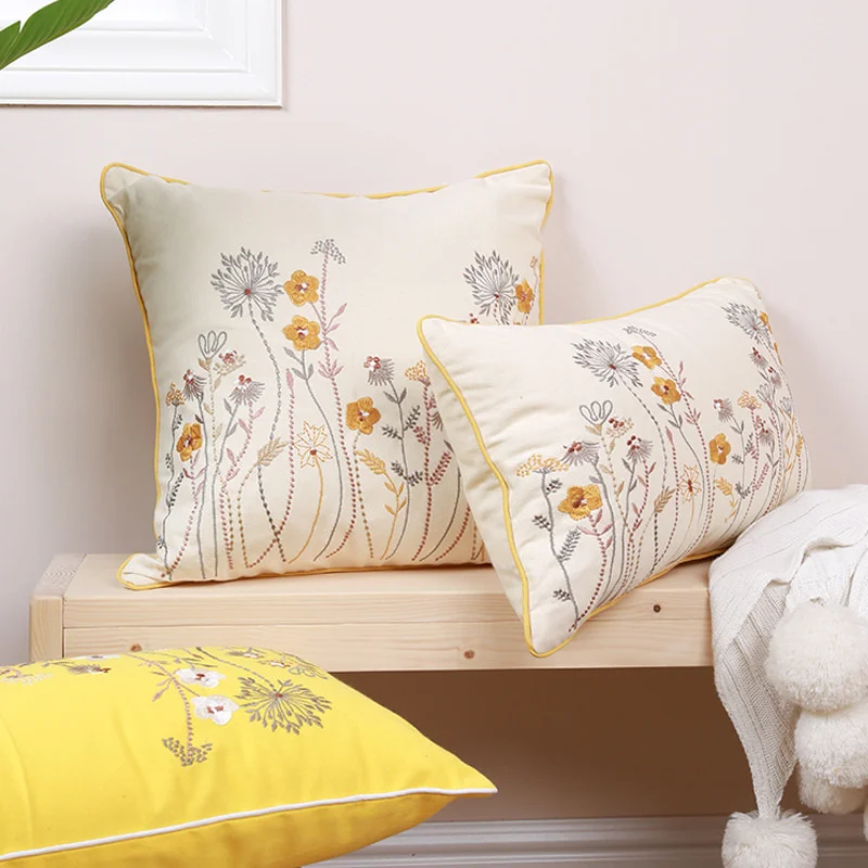 

Flower Embroidered Pillow Cover Cushion Cover Cotton Canvas Jacquard Throw Cushion Cover Sofa Home Pillowcover 40868