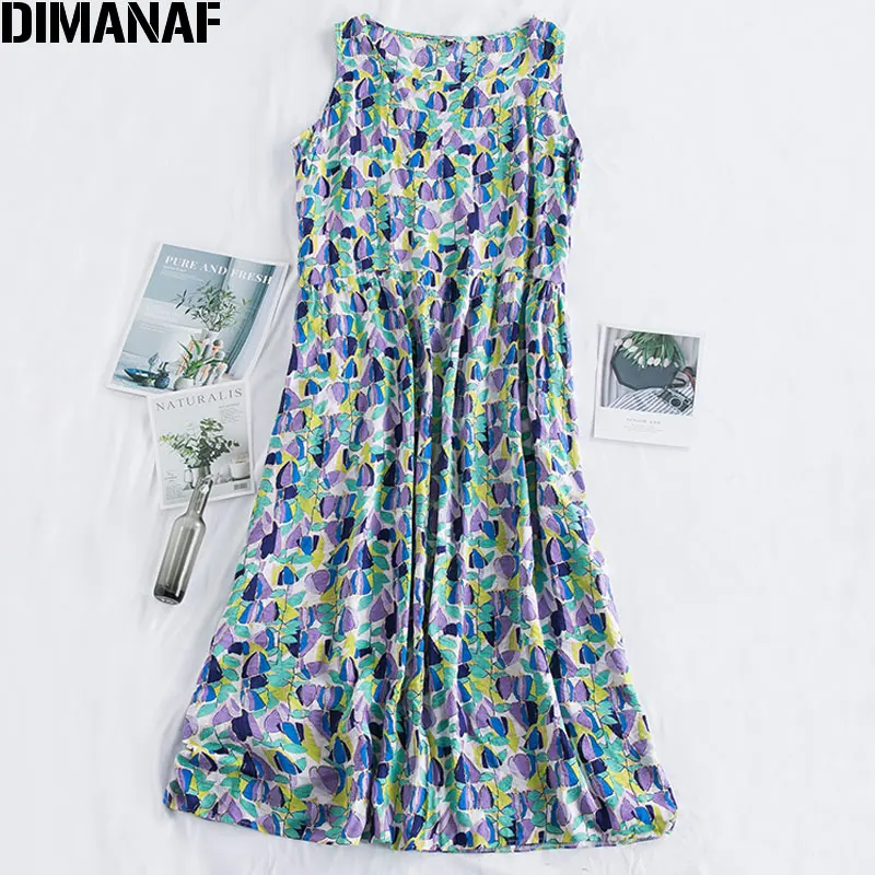 Женское Макси платье без рукавов DIMANAF пляжный хлопковый сарафан с принтом
