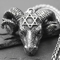 mens new fashion 316l stainless steel hexagonal star satan ram bull head pendant necklace retro personality jewelry gift collar