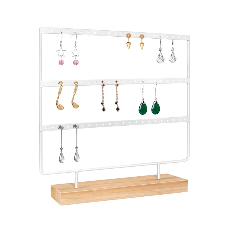 

66-Hole 3-Layer Earring Storage Box with Bracket, Earring Holder, Gift Box, Wooden Jewelry Rack/Earring Tray