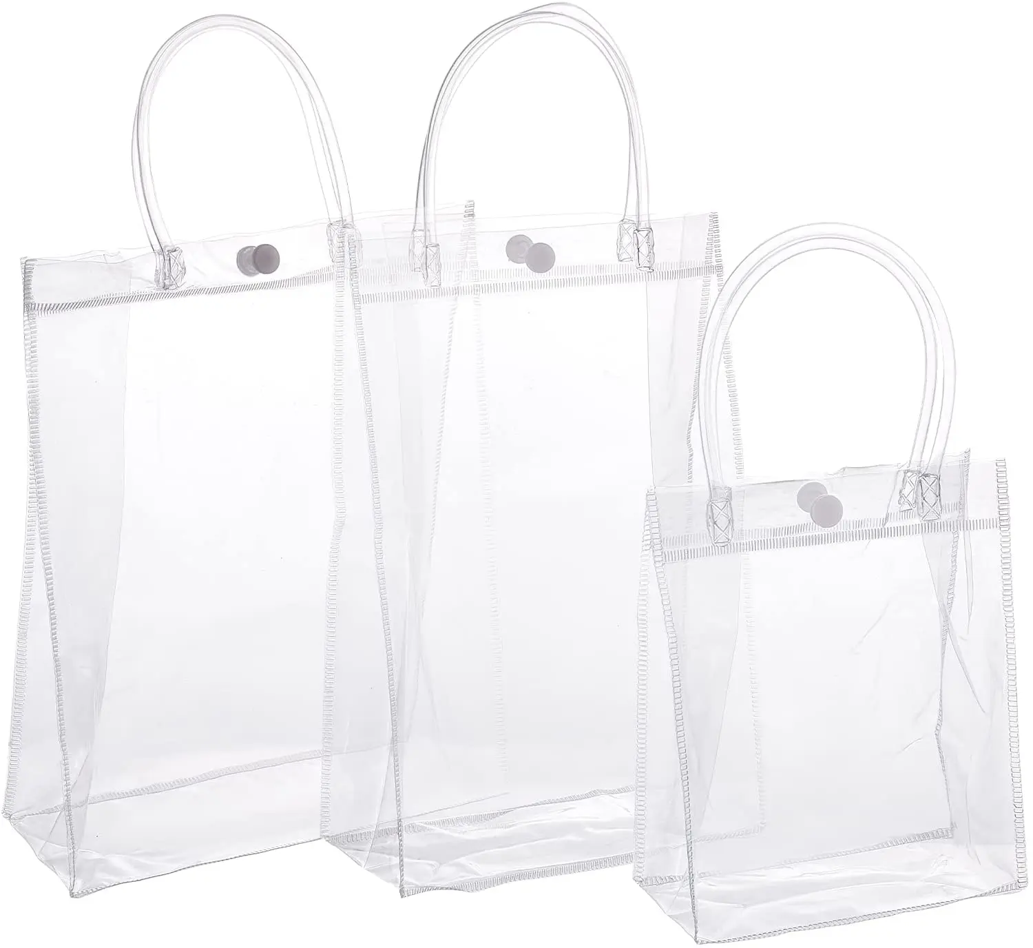 

3pcs Transparent PVC Gift Wrap Handbag Reusable Retail Shopping Bags Clear Tote Bags Big Capacity(S, M, L)