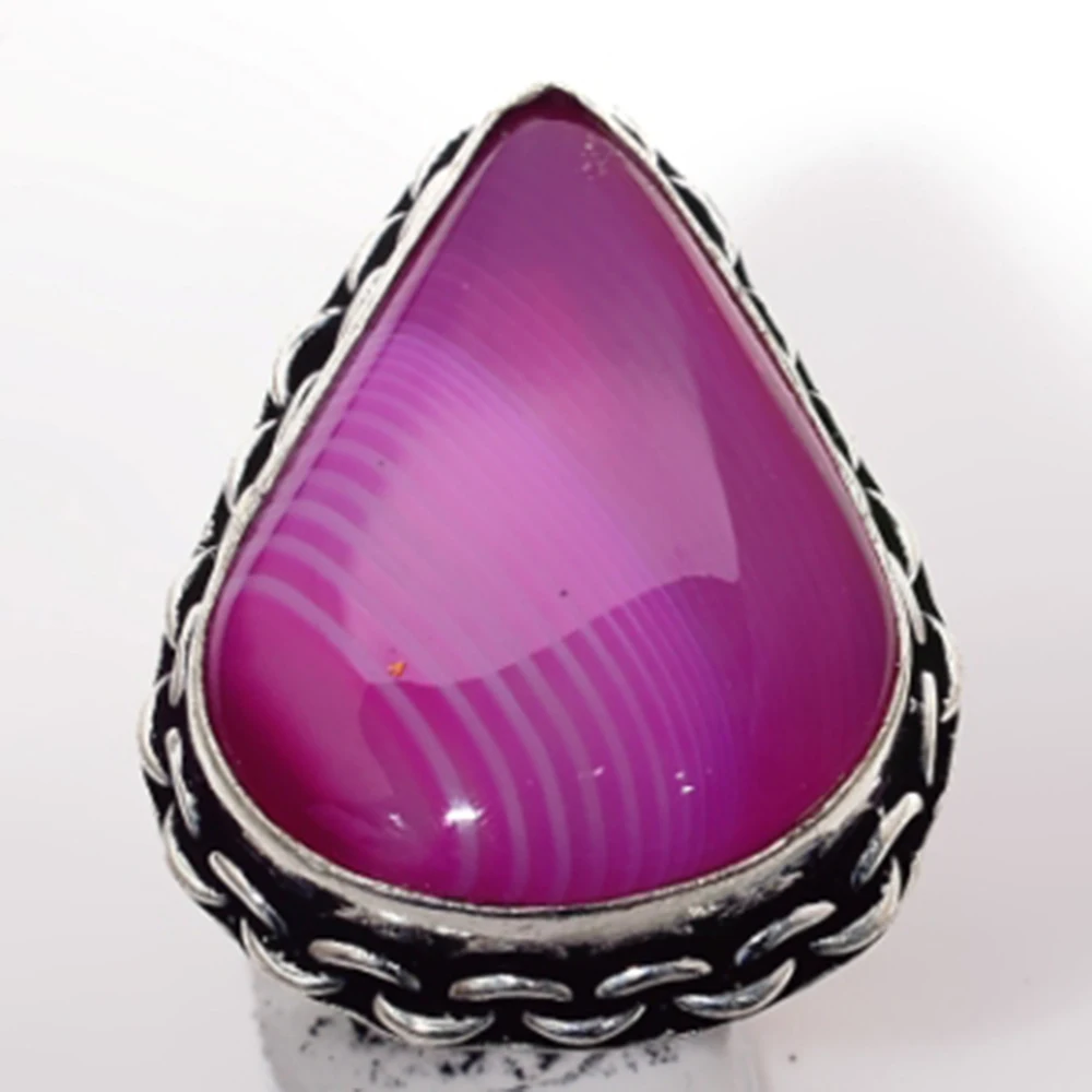 

Genuine Botswana Agate Ring Silver Overlay over Copper , Hand Made Women Jewelry gift, Size: 8.5 , R6742