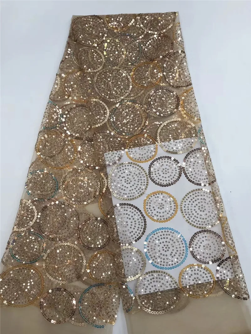 

Новое поступление, Тюль с вышивкой с золотой нитью, кружевная ткань 2020, 5 ярдов, сетчатая кружевная ткань с блестками для платья KCJFMAY261