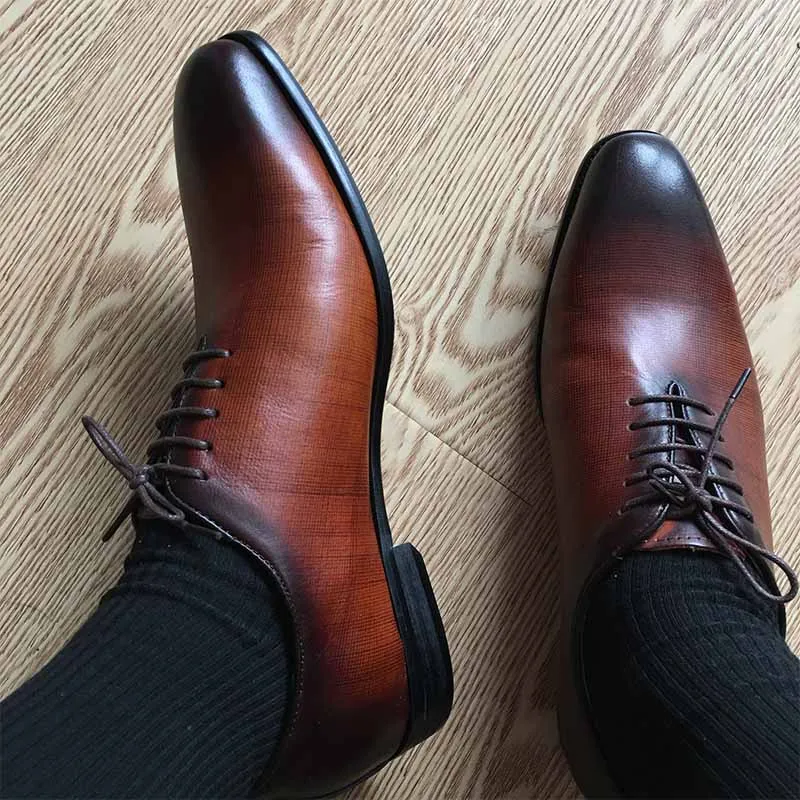 Мужские туфли оксфорды Sipriks из натуральной кожи коричневый с оттенком патины