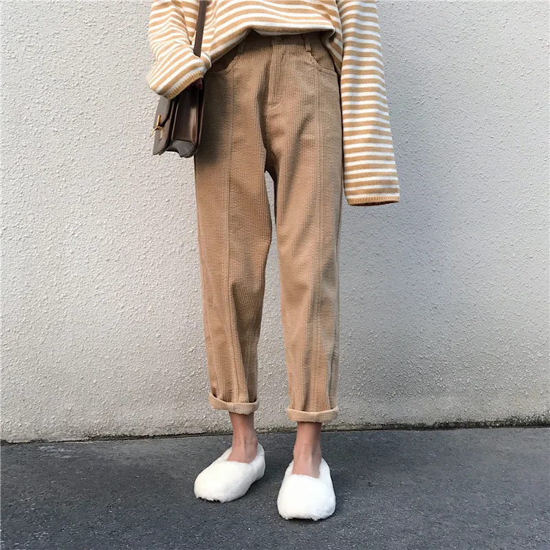 Женские прямые вельветовые брюки REALEFT повседневные свободные до щиколотки со