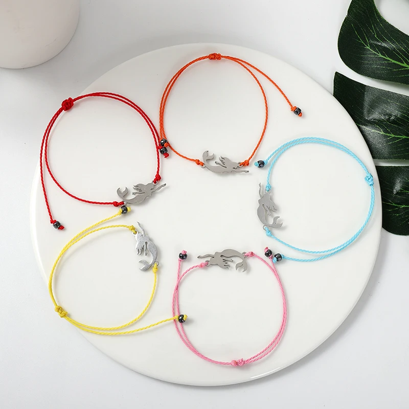 Женский браслет в виде русалки G.YCX из нержавеющей стали с регулируемой веревкой