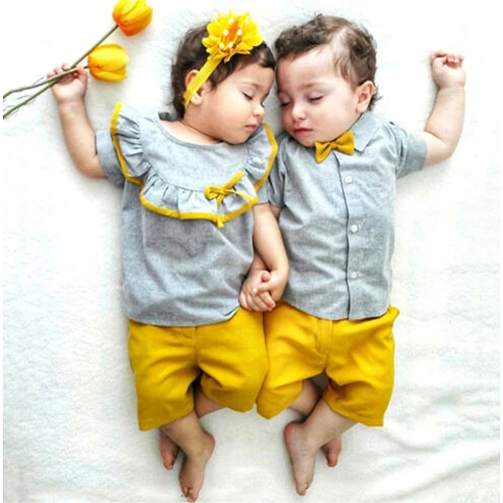 Комплект одежды для малышей, футболка с надписью «Big/Little Sister Brother» и шорты Одинаковая одежда для семьи летняя семейная одежда, однотонные футболки, От 0 до 3 лет