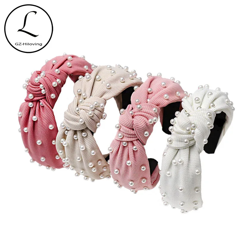 Винтажные женские блестящие жемчужины повязка на голову из хлопка 2019 новые