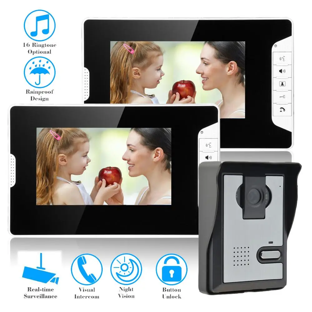 SYSD 7 Inch Monitor Wired Video Door Phone Home Security System Video Intercom with IR Camera