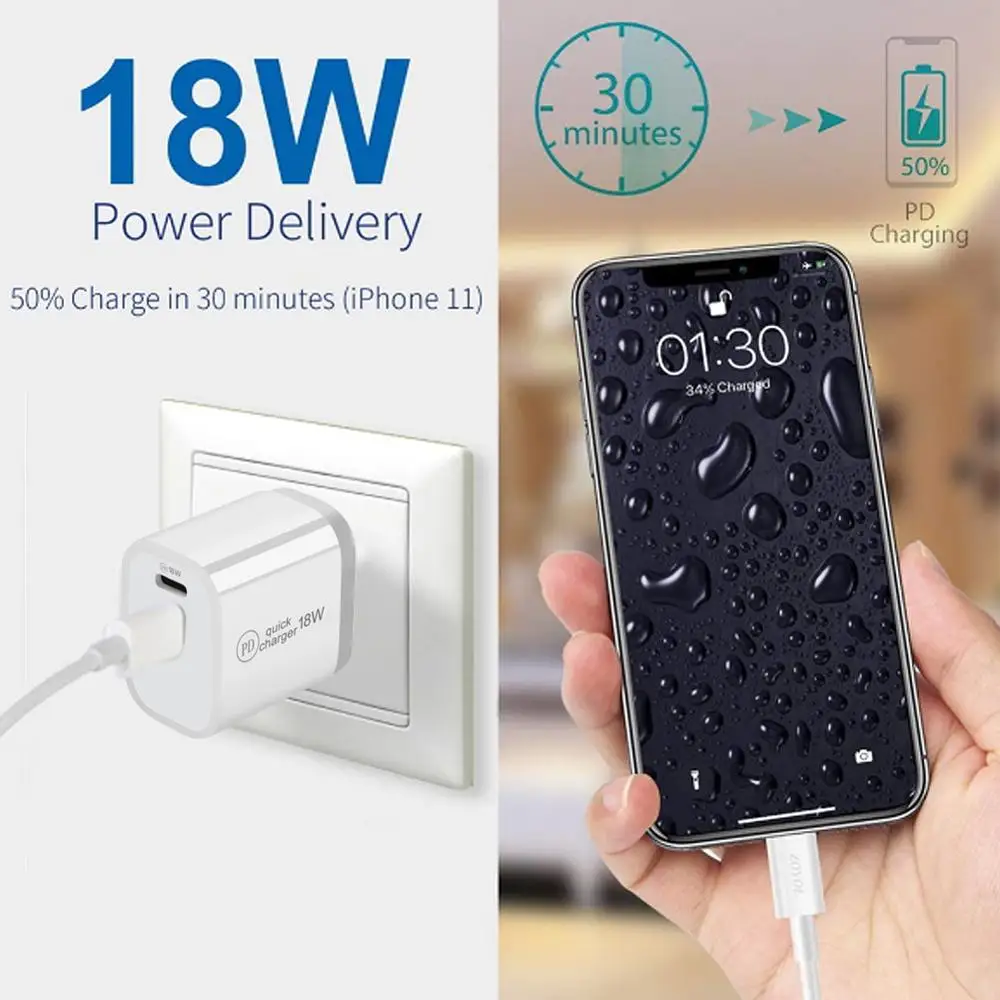 Сетевое зарядное устройство PD QC 3 0 с двумя USB-портами 18 Вт | Мобильные телефоны и
