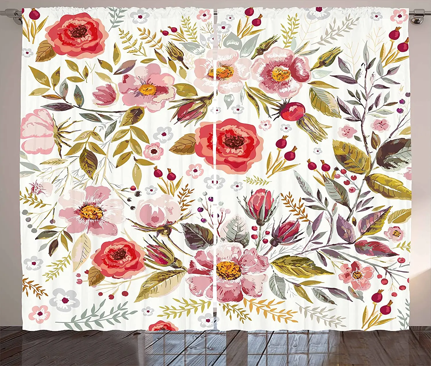 Винтаж окна Шторы s Цветочные темы рисованной Романтические цветы и листья