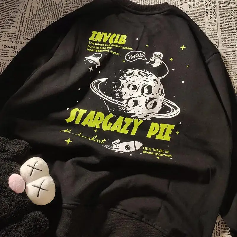 

Men Round Neck Sweatshirt Harajuku Plus Size Students Male and Female Students Couples Oversized Crewneck Sweatshirt