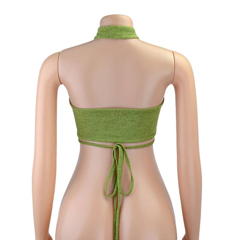 

Women Fashion All-Match Sleeveless Halter Club Party Chic Wrap Encryption Green Sexy Bandage Camisole Top